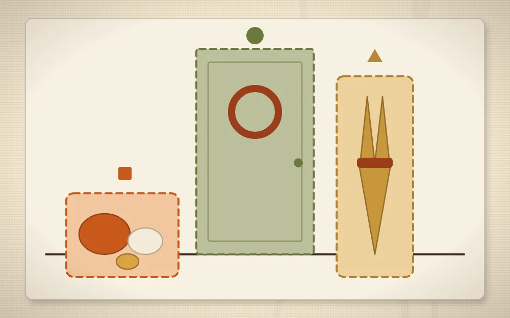 A diagram of a doorway split into three zones: the door, the floor beside it and a tall element at the side