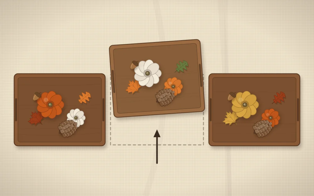 A centerpiece built on three small trays placed end to end so each section can be lifted away